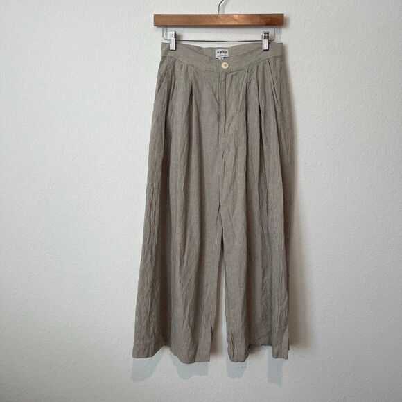 Esby Apparel Copal Stripe Nikita Wide Leg Pleated Cropped Pants Women's Size 4 - Picture 2 of 8